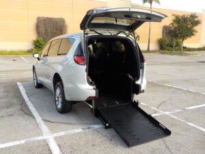 Silver Chrysler Pacifica with FR Conversions Rear Entry Manual Fold Out conversion