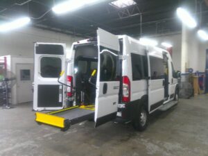 White Ram ProMaster with Driverge Rear Entry Automatic Fold Out conversion