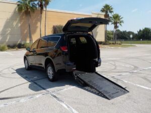 Black Chrysler Pacifica with BraunAbility Rear Entry Manual Fold Out conversion