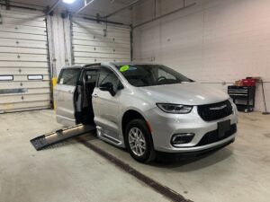 Silver Chrysler Pacifica with BraunAbility Side Entry Automatic Fold Out conversion