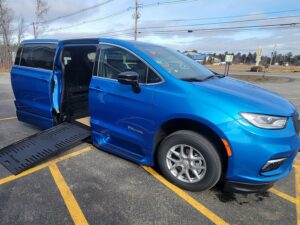 Blue Chrysler Pacifica with BraunAbility Side Entry Automatic Fold Out conversion