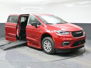 Red Chrysler Pacifica with BraunAbility Side Entry Automatic Fold Out conversion