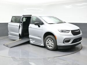 Silver Chrysler Pacifica with BraunAbility Side Entry Automatic In Floor conversion