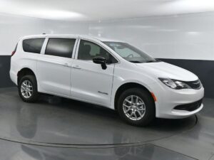 White Chrysler Voyager with BraunAbility Rear Entry Manual Fold Out conversion