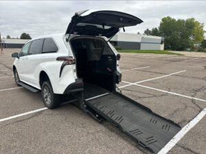 White Toyota Sienna with Vantage Mobility Rear Entry Manual Fold Out conversion