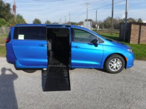 Blue Chrysler Pacifica with Driverge Side Entry Automatic Fold Out conversion