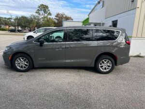 Grey Chrysler Pacifica with Driverge Rear Entry Manual Fold Out conversion