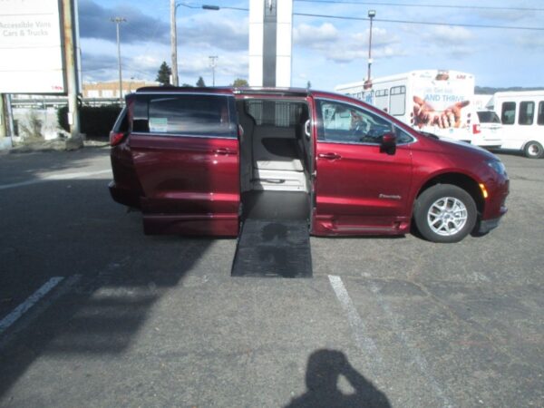 Red Chrysler Voyager with BraunAbility Side Entry Automatic Fold Out conversion