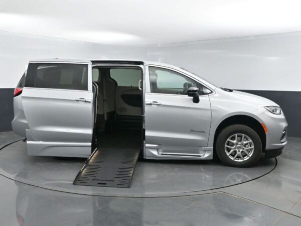 Silver Chrysler Pacifica with BraunAbility Side Entry Automatic Fold Out conversion