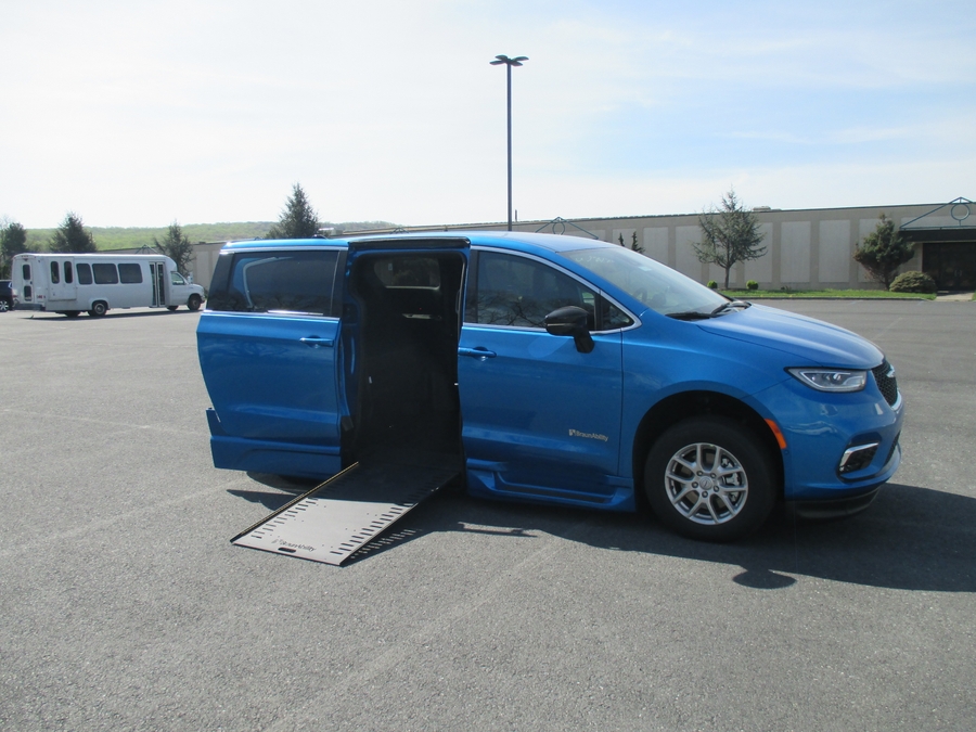 Blue Chrysler Pacifica with BraunAbility Side Entry Automatic In Floor conversion
