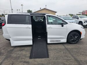 White Chrysler Pacifica with Vantage Mobility Side Entry Automatic In Floor conversion