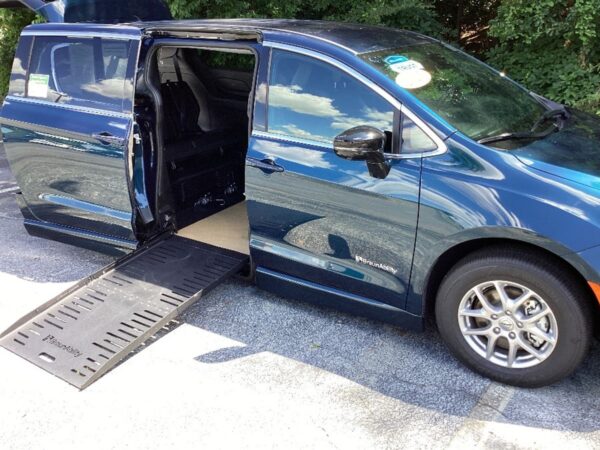 Blue Chrysler Pacifica with BraunAbility Side Entry Automatic Fold Out conversion
