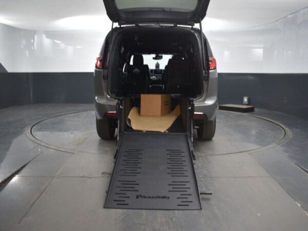 Grey Chrysler Pacifica with BraunAbility Rear Entry Manual Fold Out conversion