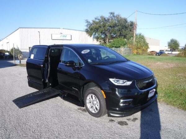 Black Chrysler Pacifica with BraunAbility Side Entry Automatic Fold Out conversion