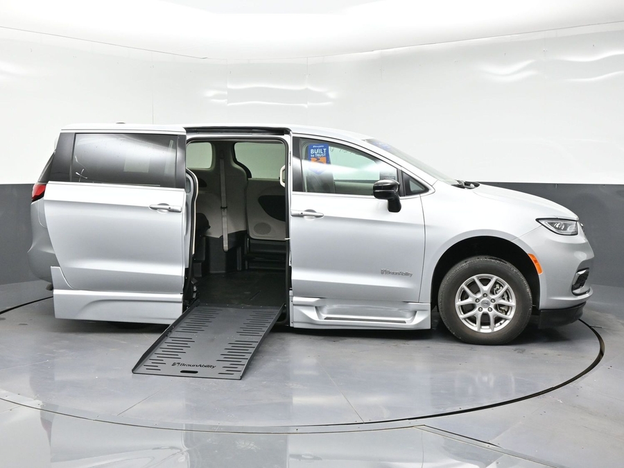 Silver Chrysler Pacifica with BraunAbility Side Entry Automatic Fold Out conversion