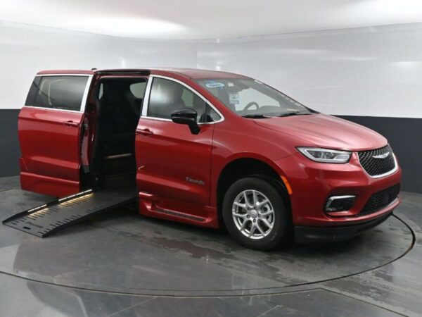 Red Chrysler Pacifica with BraunAbility Side Entry Automatic Fold Out conversion