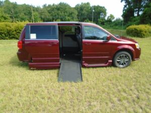 Red Dodge Grand Caravan with Vantage Mobility Side Entry Automatic Fold Out conversion