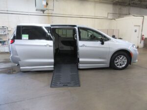 Silver Chrysler Pacifica with BraunAbility Side Entry Automatic Fold Out conversion