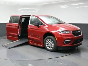 Red Chrysler Pacifica with BraunAbility Side Entry Automatic In Floor conversion