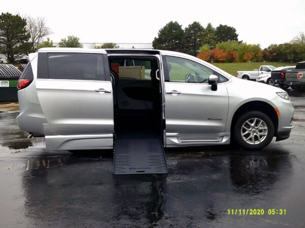 Silver Chrysler Pacifica with BraunAbility Side Entry Automatic Fold Out conversion