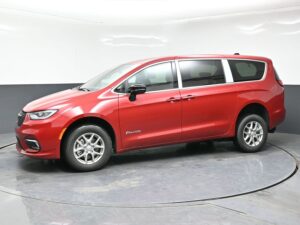 Red Chrysler Pacifica with BraunAbility Rear Entry Manual Fold Out conversion
