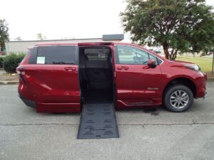 Red Toyota Sienna with BraunAbility Side Entry Automatic Fold Out conversion