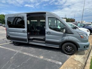 Grey Ford Transit with Driverge Rear Entry Automatic Fold Out conversion
