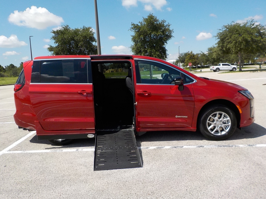 Red Chrysler Pacifica with Driverge Side Entry Automatic Fold Out conversion