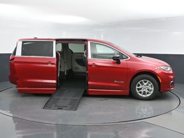 Red Chrysler Pacifica with BraunAbility Side Entry Automatic Fold Out conversion