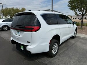 White Chrysler Pacifica with FR Conversions Rear Entry Manual Fold Out conversion