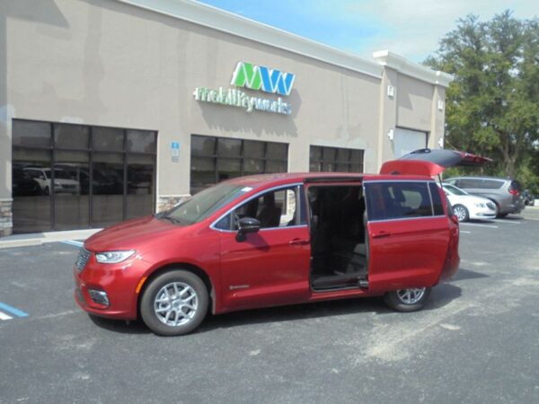 Red Chrysler Pacifica with Driverge Side Entry Automatic Fold Out conversion