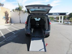 Grey Chrysler Pacifica with Driverge Rear Entry Manual Fold Out conversion