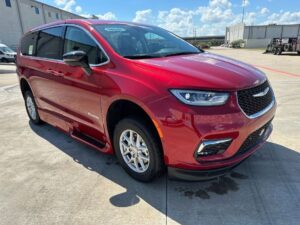 Red Chrysler Pacifica with BraunAbility Side Entry Automatic In Floor conversion