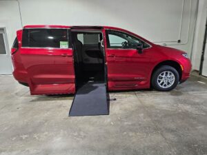 Red Chrysler Pacifica with Vantage Mobility Side Entry Automatic In Floor conversion