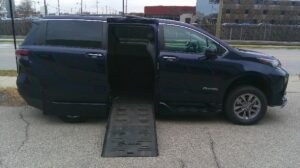 Blue Toyota Sienna with BraunAbility Side Entry Automatic Fold Out conversion