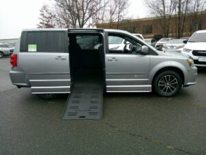 Silver Dodge Grand Caravan with BraunAbility Side Entry Manual Fold Out conversion