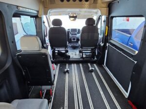 White Ram ProMaster with Driverge Rear Entry Automatic Fold Out conversion