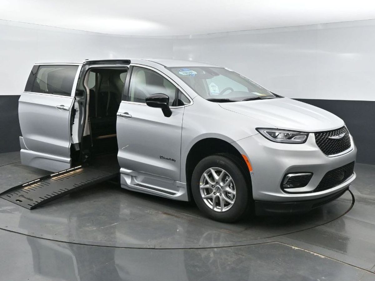 Silver Chrysler Pacifica with BraunAbility Side Entry Automatic Fold Out conversion