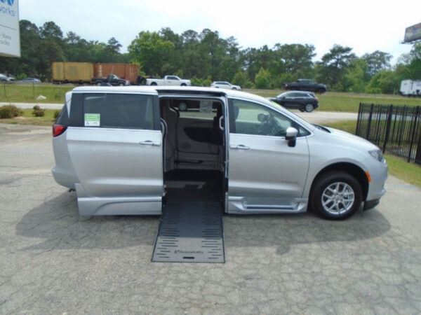 Silver Chrysler Voyager with BraunAbility Side Entry Automatic Fold Out conversion