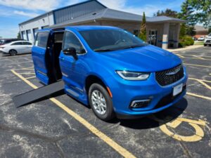 Blue Chrysler Pacifica with Vantage Mobility Side Entry Automatic In Floor conversion