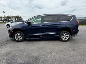 Blue Chrysler Pacifica with BraunAbility Side Entry Automatic In Floor conversion