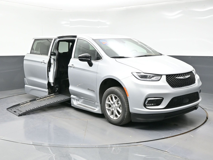 Silver Chrysler Pacifica with BraunAbility Side Entry Automatic Fold Out conversion