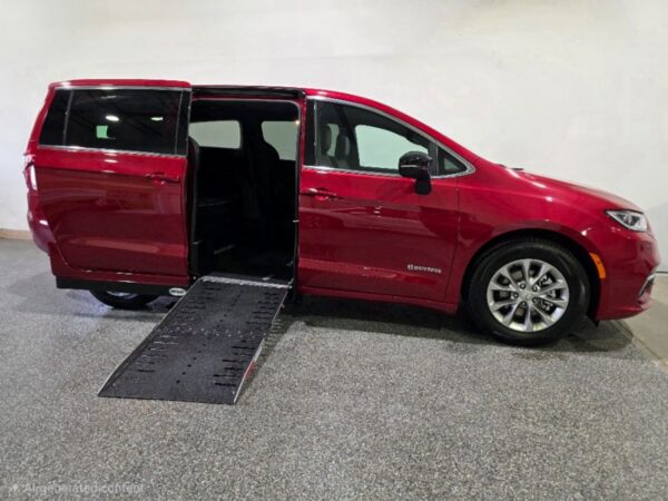 Red Chrysler Pacifica with Driverge Side Entry Automatic Fold Out conversion