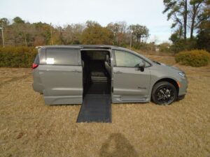 Grey Chrysler Pacifica with BraunAbility Side Entry Automatic In Floor conversion