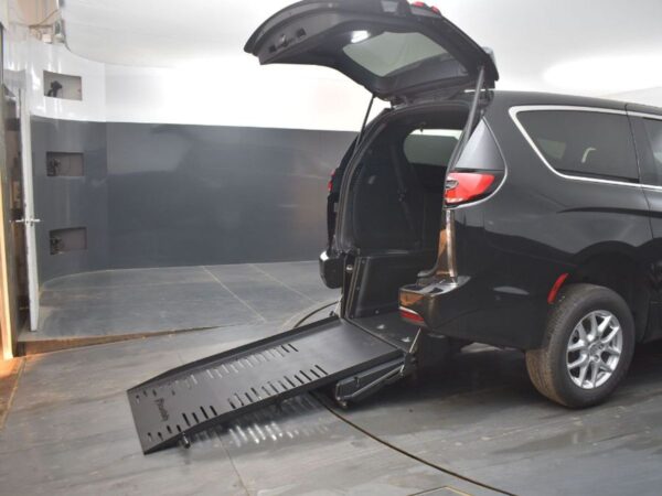 Black Chrysler Pacifica with BraunAbility Rear Entry Manual Fold Out conversion