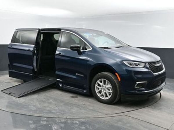 Blue Chrysler Pacifica with BraunAbility Side Entry Automatic In Floor conversion