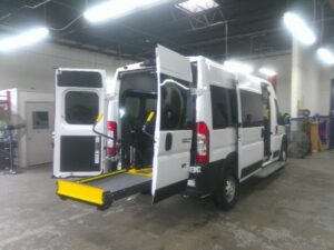 White Ram ProMaster with Driverge Rear Entry Automatic Fold Out conversion