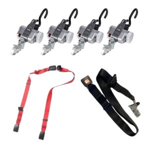 The PROTEKTOR 2.0 SilverSeries includes 4 metal retractors, a red adjustable strap, and a black lap and shoulder belt with buckle, all shown on a white background.