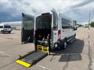 White Ford Transit with Driverge Rear Entry Automatic Fold Out conversion