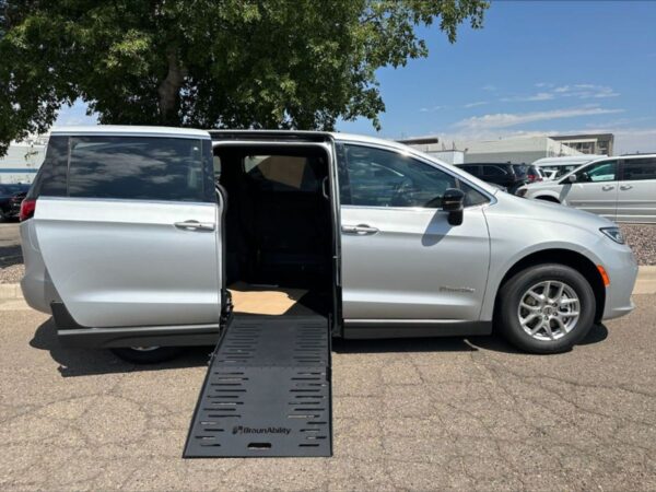 Silver Chrysler Pacifica with BraunAbility Side Entry Manual Fold Out conversion